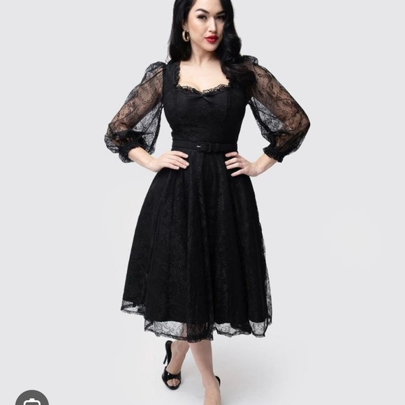 Vixen by Micheline Pitt Black Lace Midi Dress - Picture 1 of 4